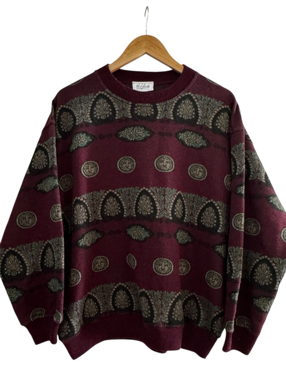 Vintage Italian Wool Blend Sweater Burgundy Medallion Knit